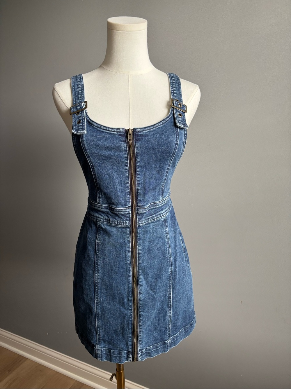 Pac Sun Zipper Front Denim Overall Mini Dress